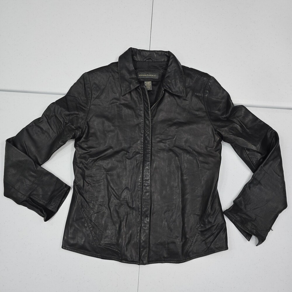 Vintage Banana Republic Women S Black Soft Lamb Leather Shacket/Jacket